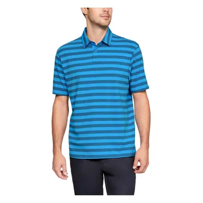 (S, Blue Circuit) Under Armour Mens CC Scramble Stripe Charged Cotton Polo Shirt