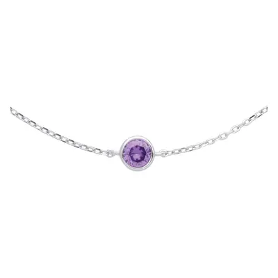 Jewelco London Ladies Rhodium Plated Sterling Silver Purple CZ Donut Solitaire Charm Bracelet + 