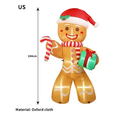 (US Plug) 8FT/2.4M Christmas Inflatables Gingerbread Man with Gift Outdoor Decorations Xmas Yard