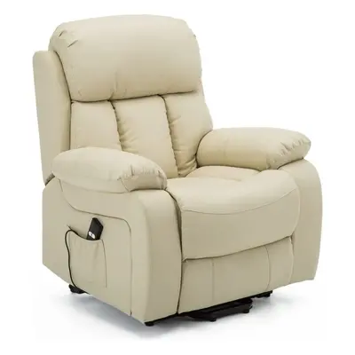 (Cream) Chester Electric Rise Heated Leather Massage Power Recliner Chair Sofa Armchair