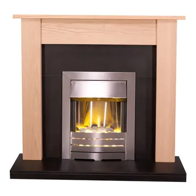 Adam Southwold Fireplace in Oak & Black with Helios Electric Fire in Brushed Steel, Inch