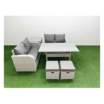 Fimous Seater Outdoor Love Sofa Set Rattan Garden Furniture Set with Rectangular Dining Table Sm