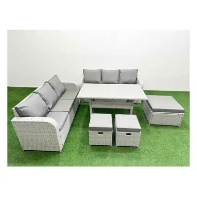 Fimous Outdoor Garden Furniture Sets Seater Wicker Rattan Furniture Sofa Sets with Stools Light 