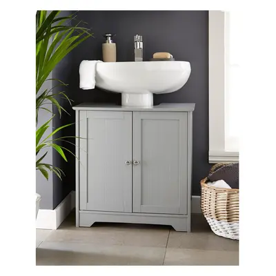 Grey Wooden Floor Free Standing Door Bathroom Vanity Unit Under Sink Basin Cabinet Cupboard Shel