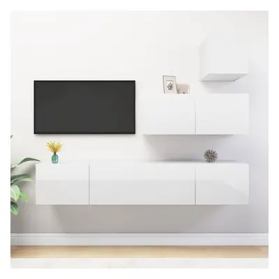 vidaXL Piece TV Cabinet Set High Gloss White Engineered Wood