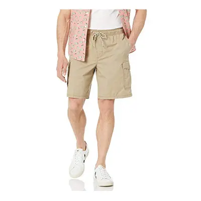 Amazon Essentials Mens Elastic Waist cargo Short Khaki Brown Large