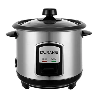 DURANE Electric Rice Cooker 800ml Stainless Steel Cook/Warm Functions and Vented Glass Lid