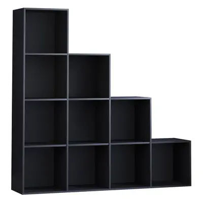 (Black) Durham Cube Shelf Stairs Bookcase Storage Unit