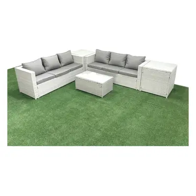 Fimous Garden Outdoor PE Rattan Furniture Set Seater Rattan Garden Sofa Set with Side Tables Lig