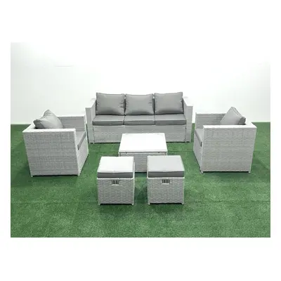 Fimous Seater Rattan Garden Furniture Set with Seater Sofa Chair Square Coffee Table Small Foots