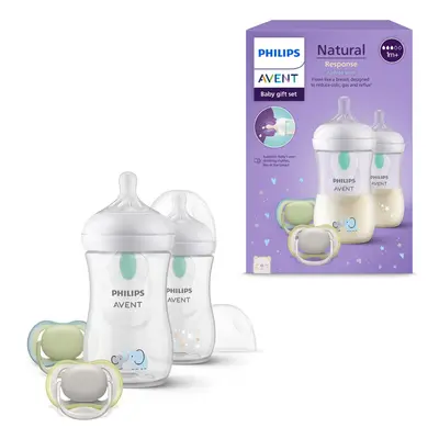 Avent Natural Response Baby Gift Set: Anti-Colic Bottles ml with T3, m+ Teats, Ultra Air Soother