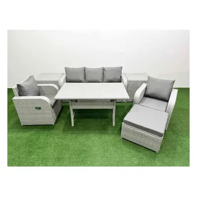 Fimous PE Rattan Garden Furniture Set Reclining Chair Sofa Lounge Sofa Set Rectangular Dining Ta