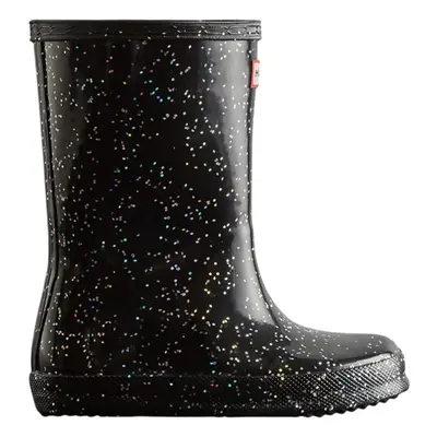 (12 UK Child, Black) Hunter Girls First Giant Glitter Wellington Boots