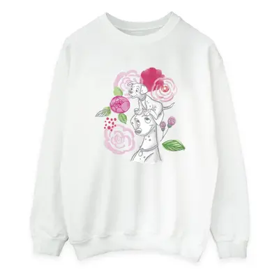 (M, White) Disney Womens/Ladies Dalmatians Flowers Sweatshirt