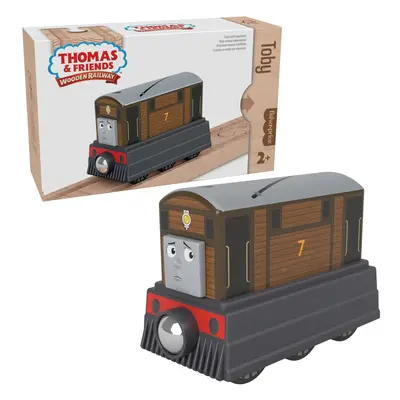 Thomas & Friends Wooden Railway Toy Train Toby Push-Along Wood Engine for Toddlers & Preschool K