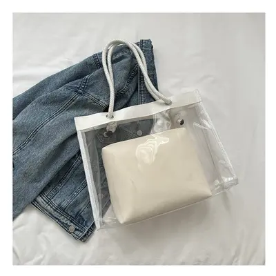 Transparent PVC Tote Bag Clear Waterproof Shoulder Bag Large Capacity Handbag & Commuter Bag