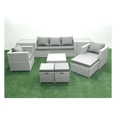 Fimous Rattan Garden Outdoor Furniture Sofa Set with Square Coffee Table Chairs Footstools Side 