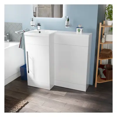 900mm White Modern Shape Left Hand Bathroom Basin Vanity Unit FP | Relovane