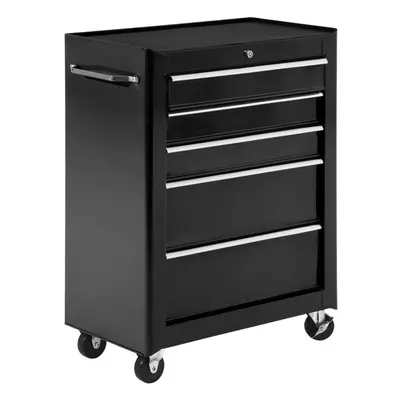 HOMCOM 5-Drawer Lockable Steel Tool Storage Cabinet Wheels Handle Keys Black