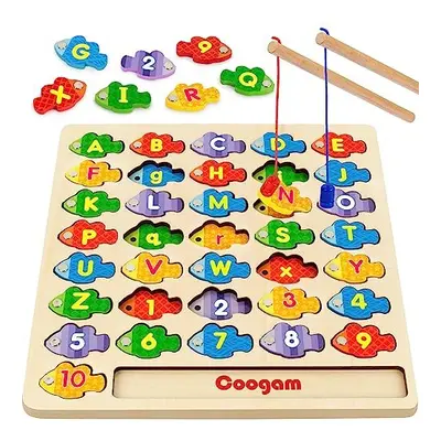 Magnetic Alphabet Numbers Fishing Game, Wooden ABC Letter Numbers Color Matching Puzzle Fine Mot