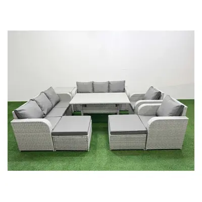 Fimous PE Rattan High Back Lounge Sofa Set Patio Rectangular Dining Table & Chairs Set with Seat