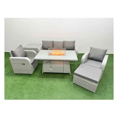 Fimous PE Rattan Garden Furniture Set Reclining Chair Sofa Lounge Sofa Set Firepit Dining Table 