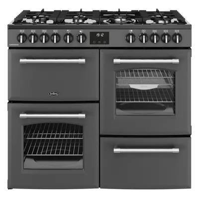 Belling Farmhouse 100DF 100cm Dual Fuel Range Cooker - Anthracite - Burners, Ovens & Maxi-Grill 