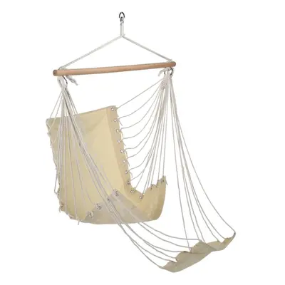 HI Hammock Chair with Footrest 120kg Capacity Beige Cotton Canvas Hammock Seat