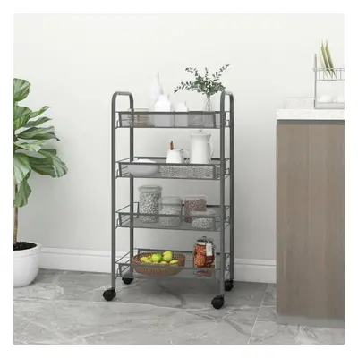 vidaXL 4-Tier Kitchen Trolley Grey Iron Organiser Home Bathroom Serving Cart