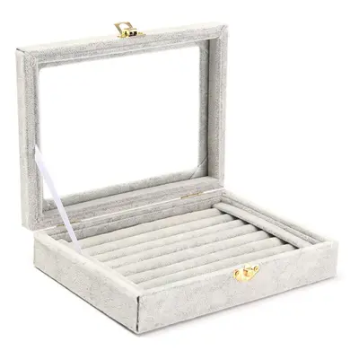 () Jewelry Velvet Wood Ring Display Organizer Case Tray Holder Earring Storage Box