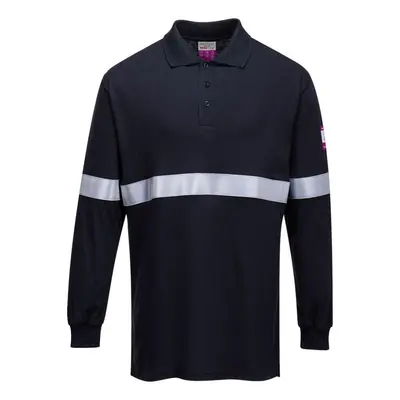 (L, Navy) Portwest Mens Reflective Tape Flame Resistant Polo Shirt