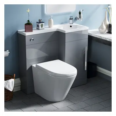 Ellen 900mm Grey Right Hand WC Basin Vanity and Toilet Unit Suite - Flat Pack