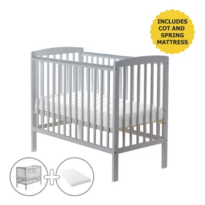 Sydney Grey Compact Space Saver Cot with Spring Mattress | Pine