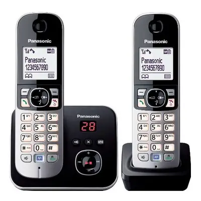 Panasonic KX-TG6822 Cordless Phone with Answering Machine (Hands Free Functionality, Low Radiati