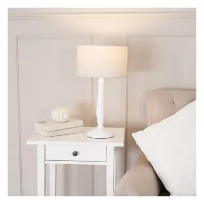 ValueLights Victoria Natural Drum Shade with Light Wood Table Lamp