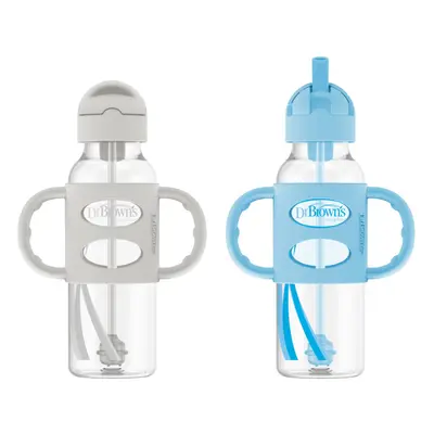 Milestones Narrow Sippy Straw Bottle, Spill-Proof with 100% Silicone Handles and Weighted Straw,