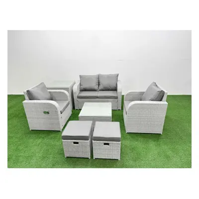 Fimous Light Grey PE Wicker Rattan Garden Furniture Set Sofa Set Reclining Adjustable Chair Seat