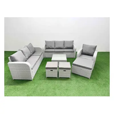 Fimous Seater Poly Rattan Outdoor Garden Furniture Square Coffee Table Sofa Set Patio Reclining 