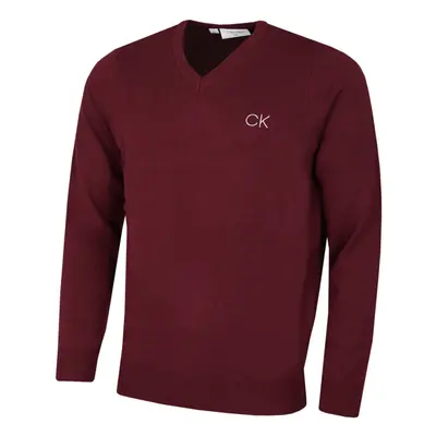 (S, Burgundy) Calvin Klein Mens V-Neck Tour Durable Comfort Golf Sweater