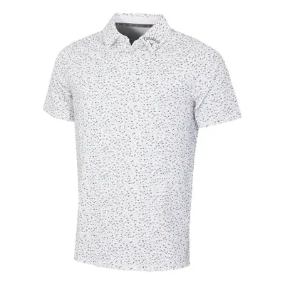 (M, Bright White) Callaway Golf Mens All Over Moisture Wicking Confetti Print Polo Shirt