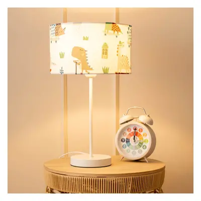 ValueLights Charlie Cartoon Dino Shade White Stem Table Lamp & Bulb