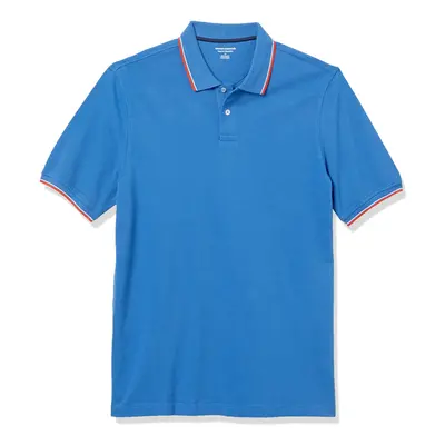 Mens Regular-Fit cotton Pique Polo Shirt (Available in Big & Tall), Blue Red, Small