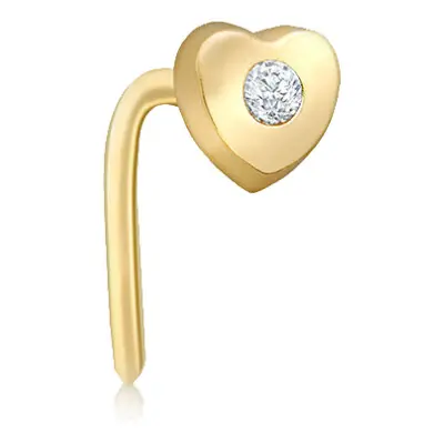 Jewelco London 9ct Gold Cubic Zirconia Solitaire Love Heart L-Post Nose Stud, 4mm - 1-70-0689