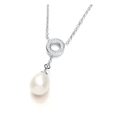 Jewelco London Ladies Sterling Silver Cubic Zirconia & Freshwater Cultured Pearl Halo Chain Char