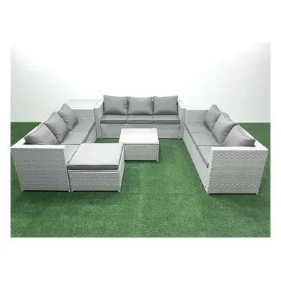 Fimous Rattan Garden Outdoor Furniture Set Seater Rattan Garden Sofa Set with Big Footstool Side