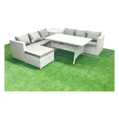 Fimous Rattan Garden Furniture Set Seater Outdoor Sofa Set with Dining Table Side Table Big Foot