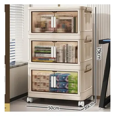 (white, 50cm-3 layer) Large Capacity Organizer Cabinet Double Door Open Storage Box With Lid Whe