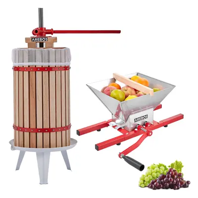 AREBOS Fruit Press 12L & Fruit Mill 7L Manual Juicer I Berry Press Incl. Press Cloth, Pressure P