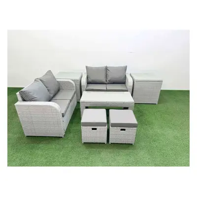 Fimous Seater Outdoor Love Sofa Set Rattan Garden Furniture Set with Oblong Coffee Table Small S