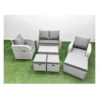 Fimous PE Wicker Rattan Garden Furniture Set Sofa Set Reclining Adjustable Chair Rectangular Cof